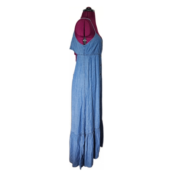 Free People Cambray Backless Denim Maxi Dress Size Medium - Picture 6 of 15